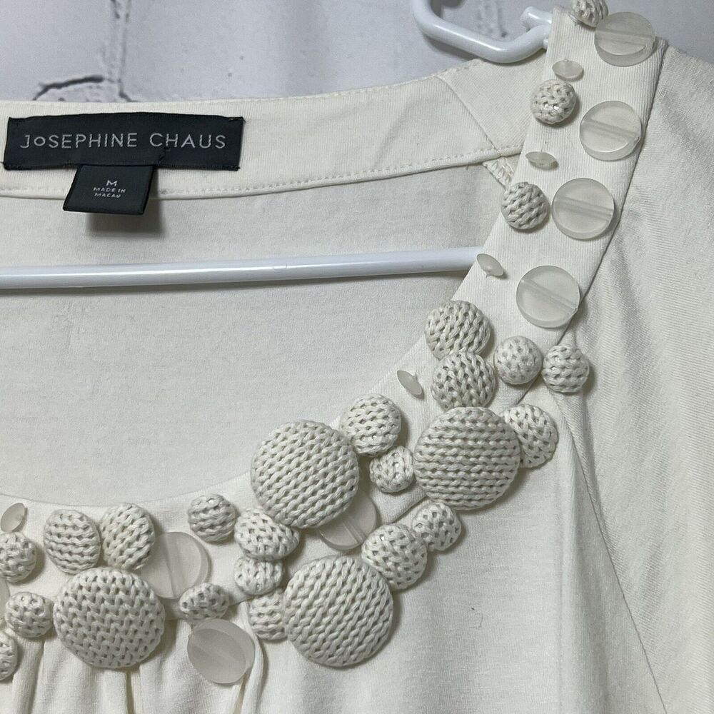 Josephine Chaus Short Sleeve Top Preppy Cream Cottagecore Ivory Size M Boho - Picture 4 of 12